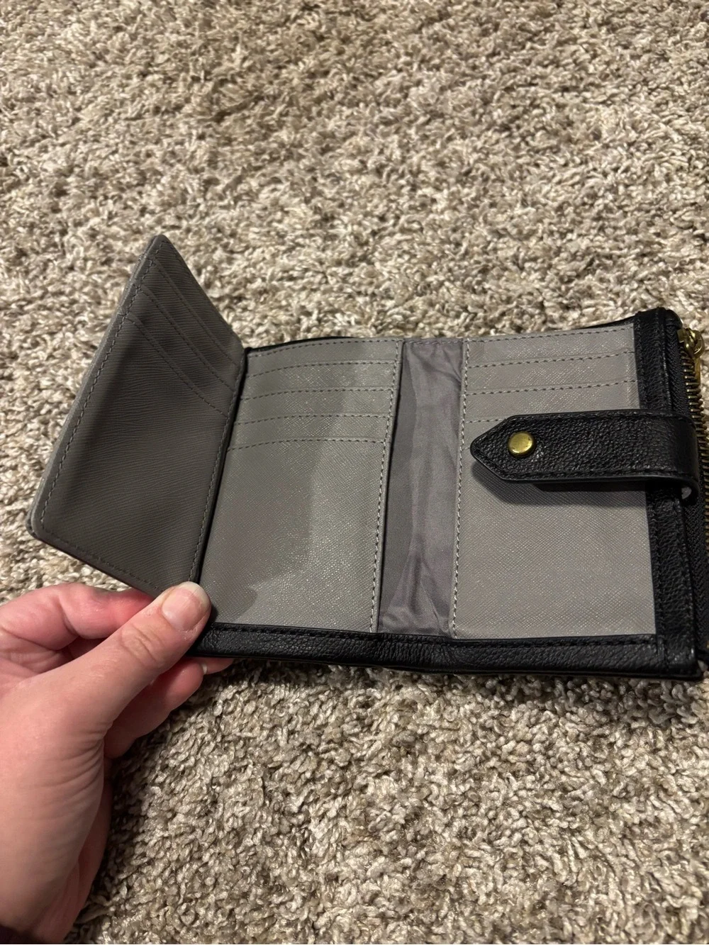 Fossil Black Leather Zip Wallet with Snap Tab